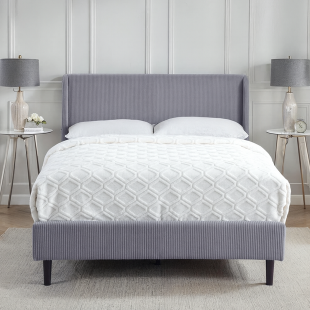 Dereham Light Grey Cord Fabric Winged Bed Frame