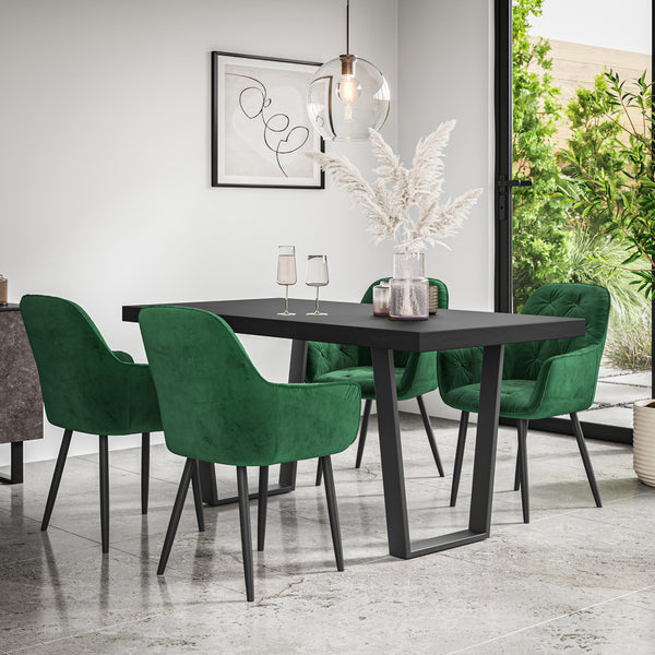 Aria Dining Table And Chairs -  Black Table Top w Black Legs + Anika Dining Chair Set of 4/6