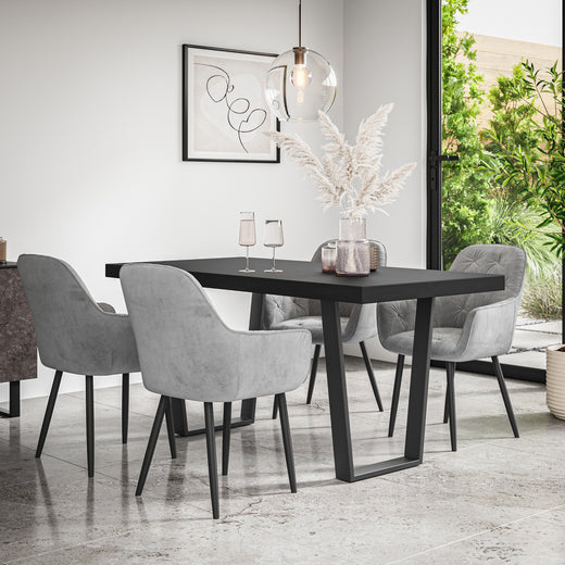 Aria Dining Table And Chairs -  Black Table Top w Black Legs + Anika Dining Chair Set of 4/6