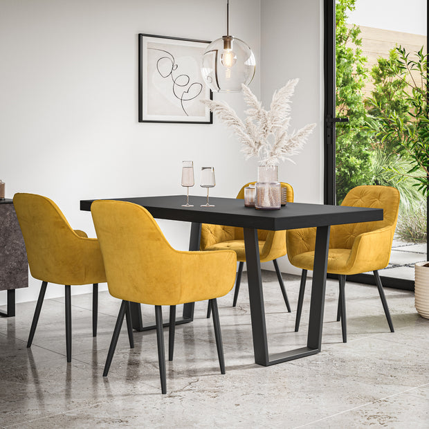 Aria Dining Table And Chairs -  Black Table Top w Black Legs + Anika Dining Chair Set of 4/6