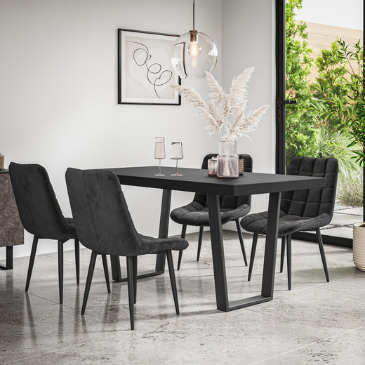 Aria Dining Table And Chairs - Black Table Top w Black Legs + Nova Dining Chair Set of 4/6
