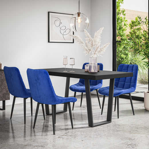 Aria Dining Table And Chairs - Black Table Top w Black Legs + Nova Dining Chair Set of 4/6