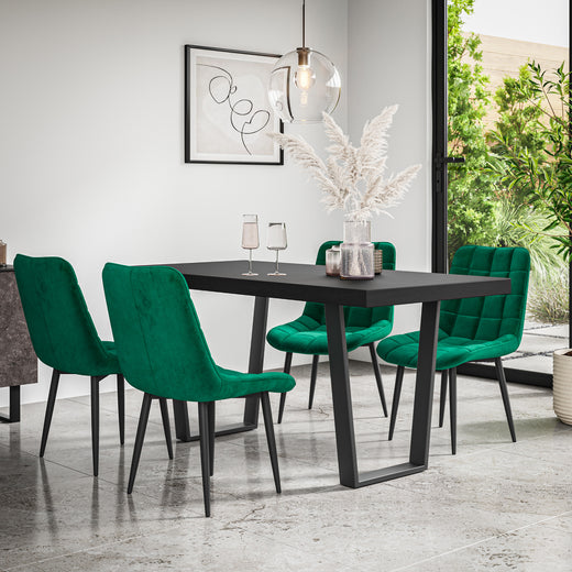 Aria Dining Table And Chairs - Black Table Top w Black Legs + Nova Dining Chair Set of 4/6