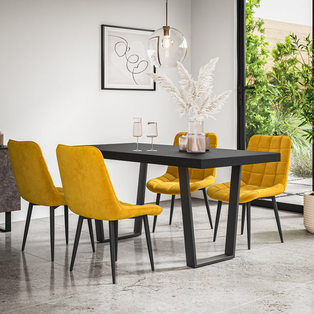 Aria Dining Table And Chairs - Black Table Top w Black Legs + Nova Dining Chair Set of 4/6