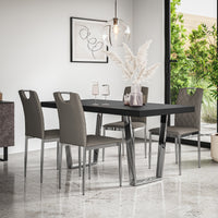 Aria Dining Table And Chairs -  Black Table Top w Chrome Legs + Monza Dining Chair w Chrome Legs Set of 4/6