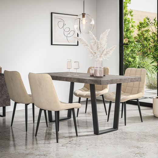 Aria Dining Table And Chairs -  Concrete Effect Table Top w Black Legs + Nova Dining Chair Set of 4/6