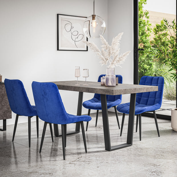 Aria Dining Table And Chairs -  Concrete Effect Table Top w Black Legs + Nova Dining Chair Set of 4/6