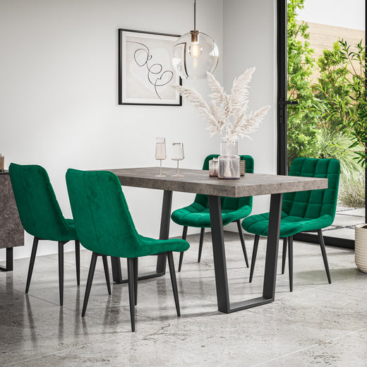 Aria Dining Table And Chairs -  Concrete Effect Table Top w Black Legs + Nova Dining Chair Set of 4/6