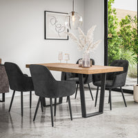 Aria Dining Table And Chairs -  Oak Effect Table Top w Black Legs + Anika Dining Chair Set of 4/6
