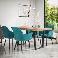 Aria Dining Table And Chairs -  Oak Effect Table Top w Black Legs + Anika Dining Chair Set of 4/6