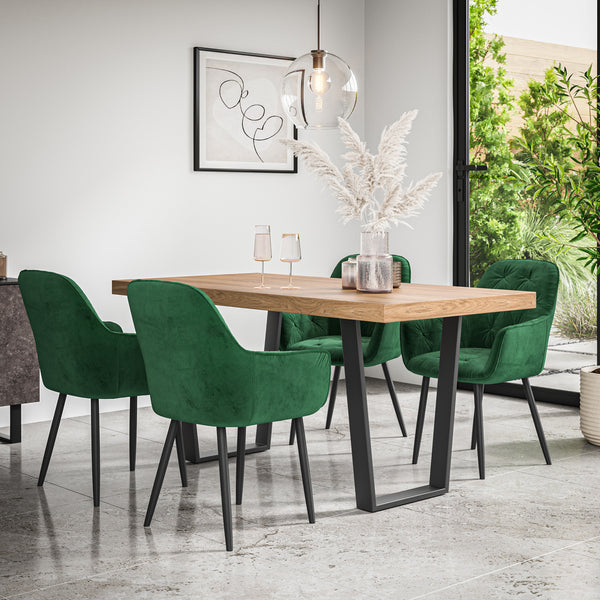 Aria Dining Table And Chairs -  Oak Effect Table Top w Black Legs + Anika Dining Chair Set of 4/6