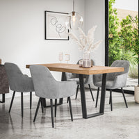 Aria Dining Table And Chairs -  Oak Effect Table Top w Black Legs + Anika Dining Chair Set of 4/6