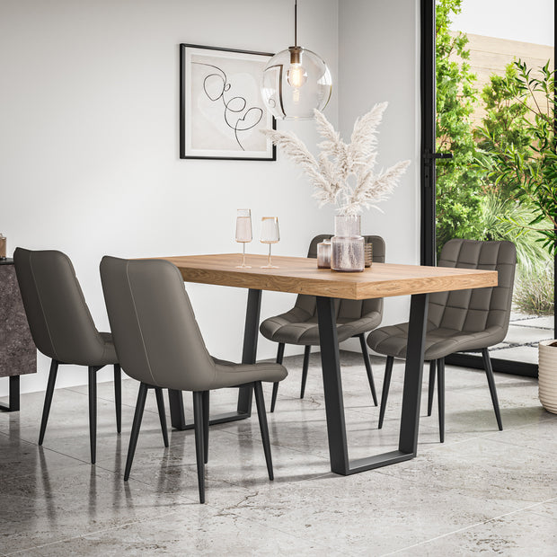 Aria Dining Table And Chairs - Oak Effect Table Top w Black Legs + Nova Dining Chair Set of 4/6