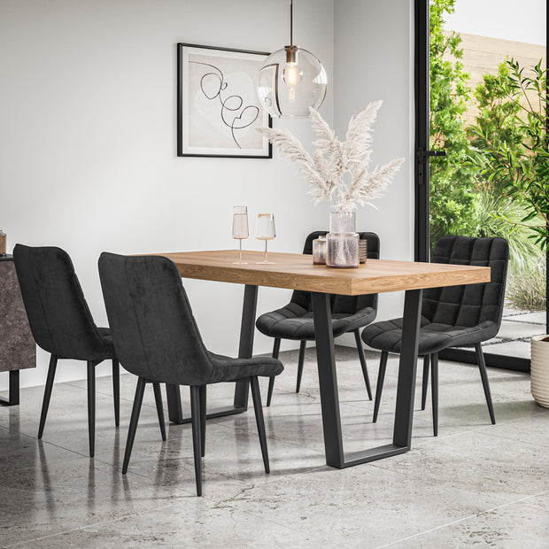 Aria Dining Table And Chairs - Oak Effect Table Top w Black Legs + Nova Dining Chair Set of 4/6
