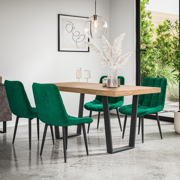 Aria Dining Table And Chairs - Oak Effect Table Top w Black Legs + Nova Dining Chair Set of 4/6