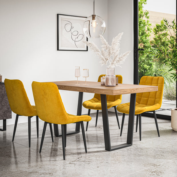 Aria Dining Table And Chairs - Oak Effect Table Top w Black Legs + Nova Dining Chair Set of 4/6