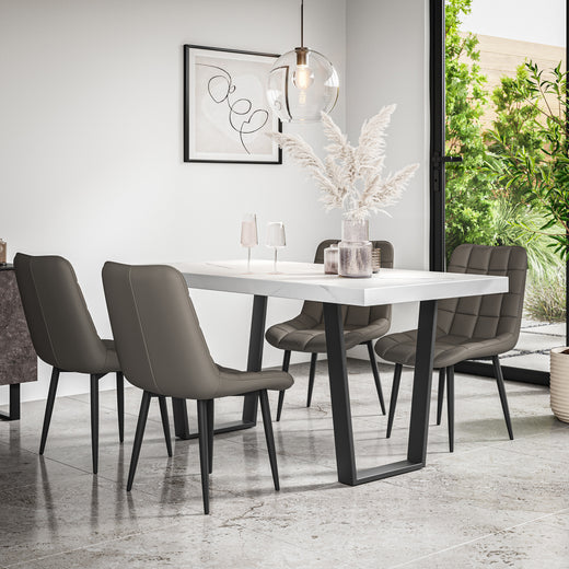 Aria Dining Table And Chairs - White Marble Effect Table Top w Black Legs + Nova Dining Chair Set of 4/6