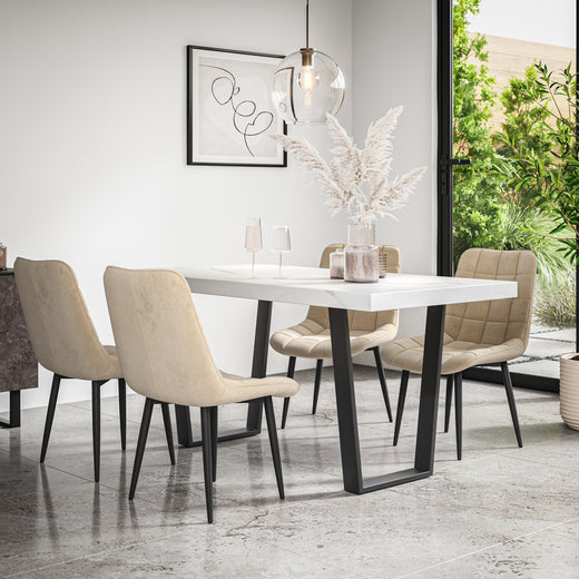 Aria Dining Table And Chairs - White Marble Effect Table Top w Black Legs + Nova Dining Chair Set of 4/6