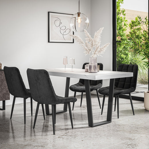 Aria Dining Table And Chairs - White Marble Effect Table Top w Black Legs + Nova Dining Chair Set of 4/6