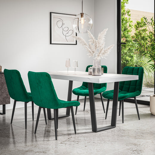 Aria Dining Table And Chairs - White Marble Effect Table Top w Black Legs + Nova Dining Chair Set of 4/6