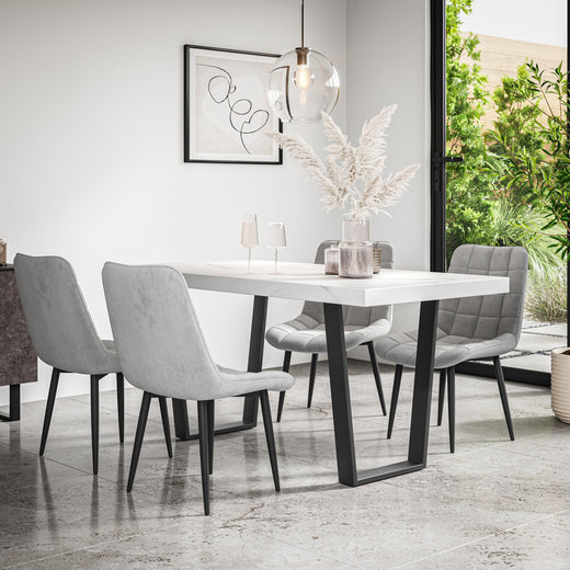 Aria Dining Table And Chairs - White Marble Effect Table Top w Black Legs + Nova Dining Chair Set of 4/6