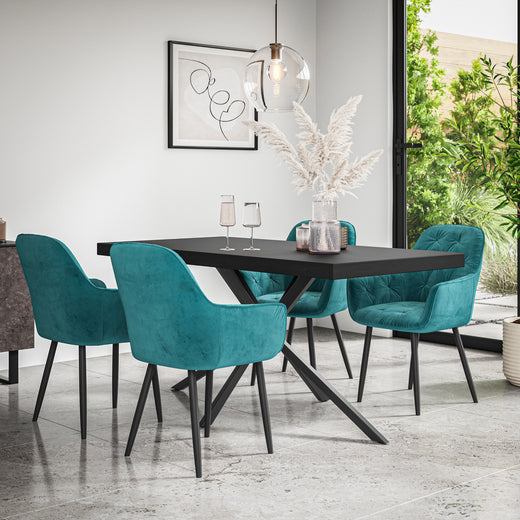 Donni Dining Table And Chairs -  Black Table Top w Black Legs + Anika Dining Chair Set of 4/6
