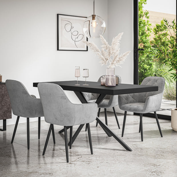 Donni Dining Table And Chairs -  Black Table Top w Black Legs + Anika Dining Chair Set of 4/6