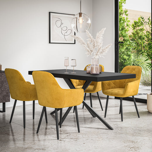 Donni Dining Table And Chairs -  Black Table Top w Black Legs + Anika Dining Chair Set of 4/6