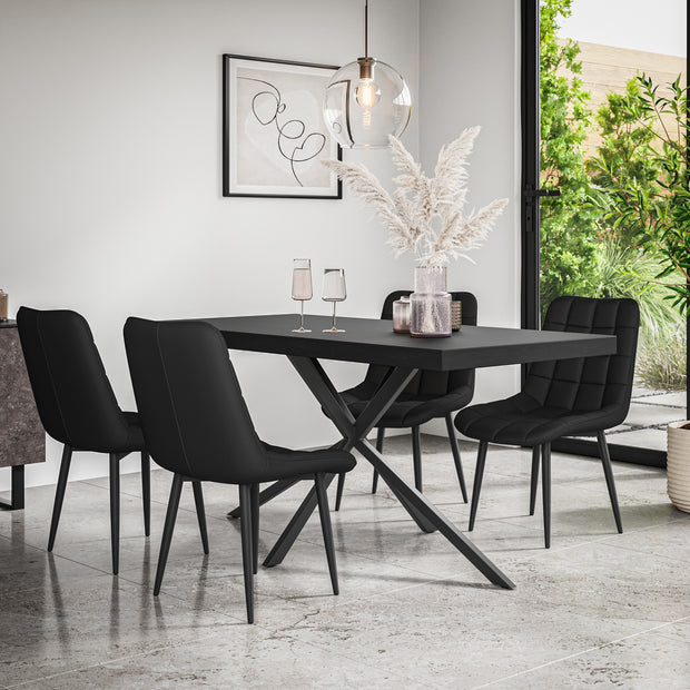 Donni Dining Table And Chairs -  Black Table Top w Black Legs + Nova Dining Chair Set of 4/6
