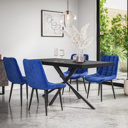 Donni Dining Table And Chairs -  Black Table Top w Black Legs + Nova Dining Chair Set of 4/6