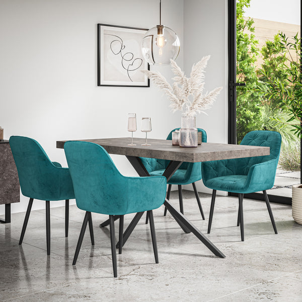 Donni Dining Table And Chairs -  Grey Table Top w Black Legs + Anika Dining Chair Set of 4/6