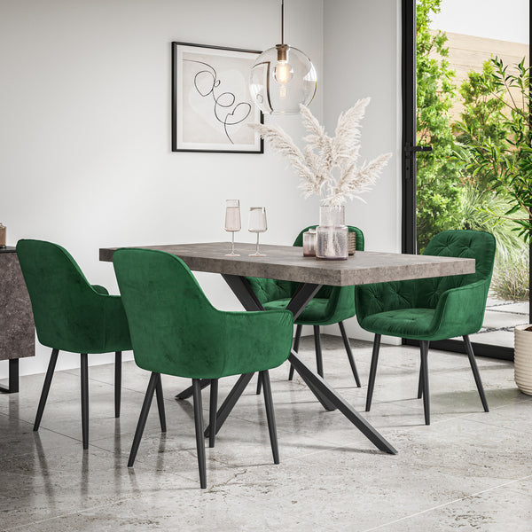 Donni Dining Table And Chairs -  Grey Table Top w Black Legs + Anika Dining Chair Set of 4/6
