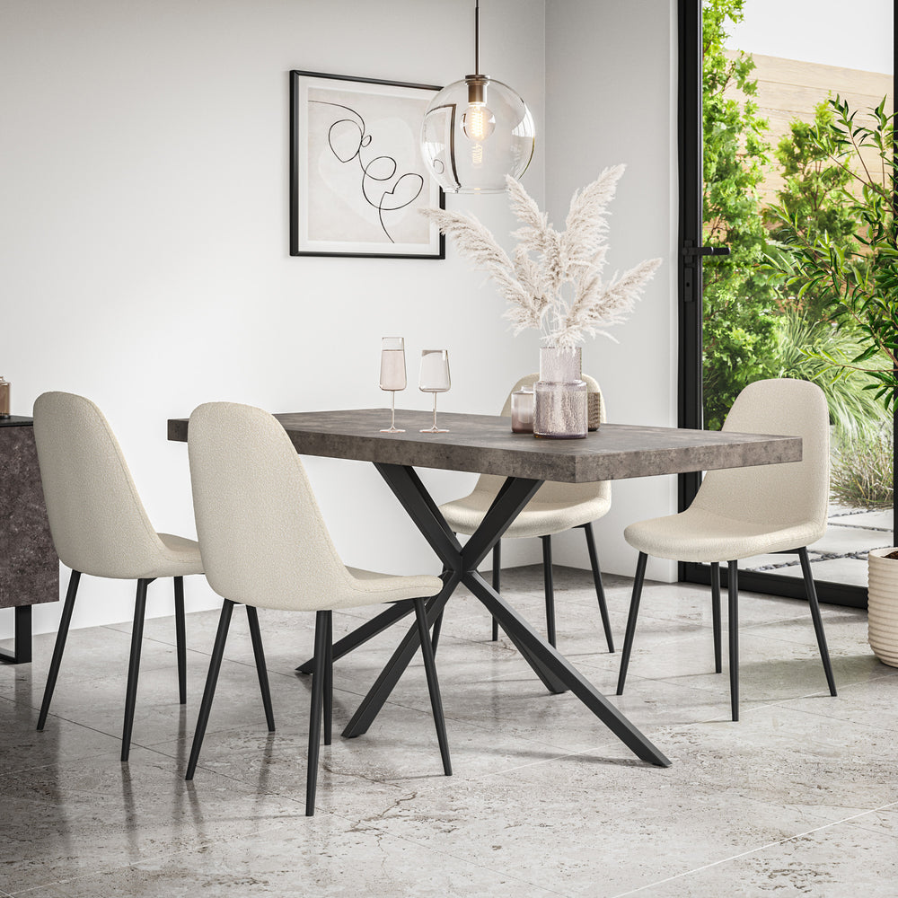 Donni Dining Table And Chairs - Grey Table Top w Black Legs + Maya Boucle Dining Chair Set of 4/6