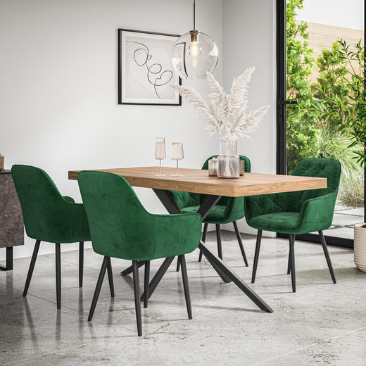 Donni Dining Table And Chairs -  Oak Effect Table Top w Black Legs + Anika Dining Chair Set of 4/6