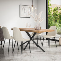 Donni Dining Table And Chairs -  Oak Effect Table Top w Black Legs + Maya Boucle Dining Chair Set of 4/6