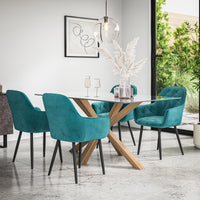 Etta Glass Dining Table And Chairs - Glass Top w Solid Oak Legs + Anika Dining Chair Set of 4/6
