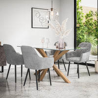 Etta Glass Dining Table And Chairs - Glass Top w Solid Oak Legs + Anika Dining Chair Set of 4/6