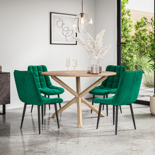 Malvern Round Dining Table And Chairs - Oak Table Top w Solid Oak Legs + Nova Dining Chair Set of 4/6