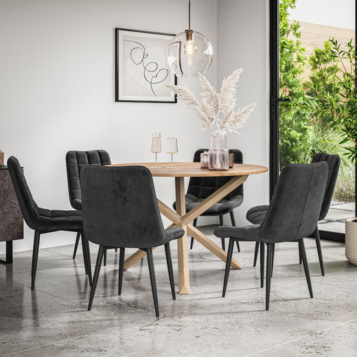 Malvern Round Dining Table And Chairs - Oak Table Top w Solid Oak Legs + Nova Dining Chair Set of 4/6