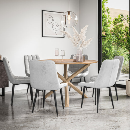 Malvern Round Dining Table And Chairs - Oak Table Top w Solid Oak Legs + Nova Dining Chair Set of 4/6