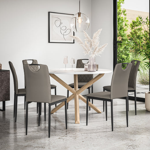 Malvern Round Dining Table And Chairs -  Marble Table Top w Solid Oak Legs + Monza Dining Chair Set of 4/6