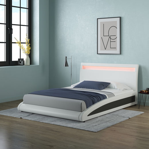 Neptune Faux Leather LED Headboard Bed Frame in White