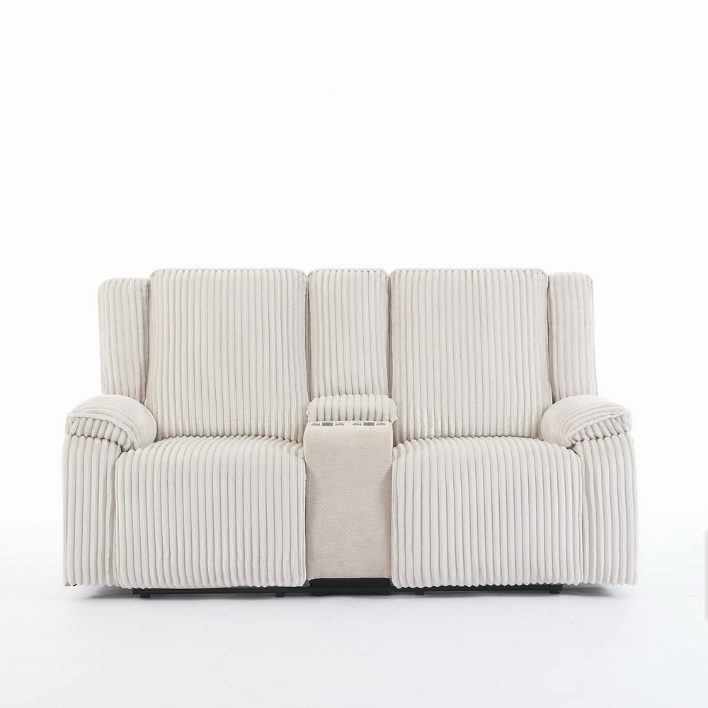 Verona 2 Seater Jumbo Cord Manual Recliner Sofa w Drinks Console
