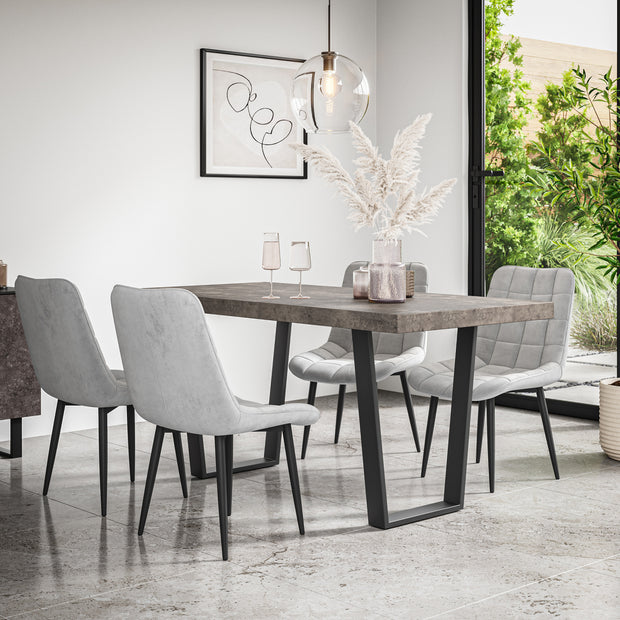 Aria Dining Table And Chairs -  Concrete Effect Table Top w Black Legs + Nova Dining Chair Set of 4/6
