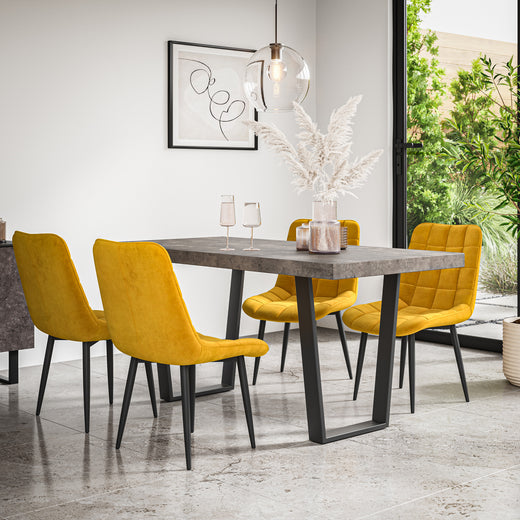 Aria Dining Table And Chairs -  Concrete Effect Table Top w Black Legs + Nova Dining Chair Set of 4/6