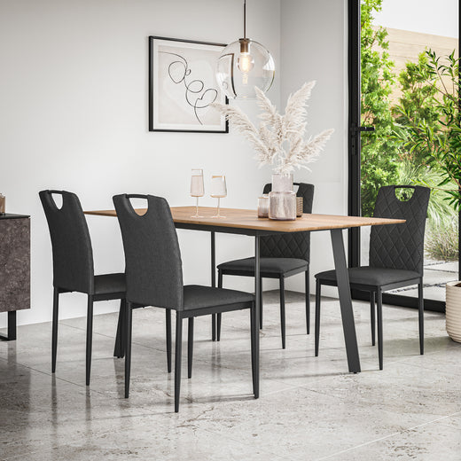 Haydon Extending Dining Table + Chairs - Oak Effect Table Top w Black Legs + Monza Dining Chair Set of 4/6