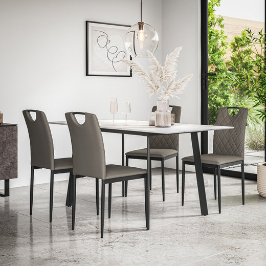 Haydon Extending Dining Table + Chairs - White Marble Effect Table Top w Black Legs + Monza Dining Chair Set of 4/6
