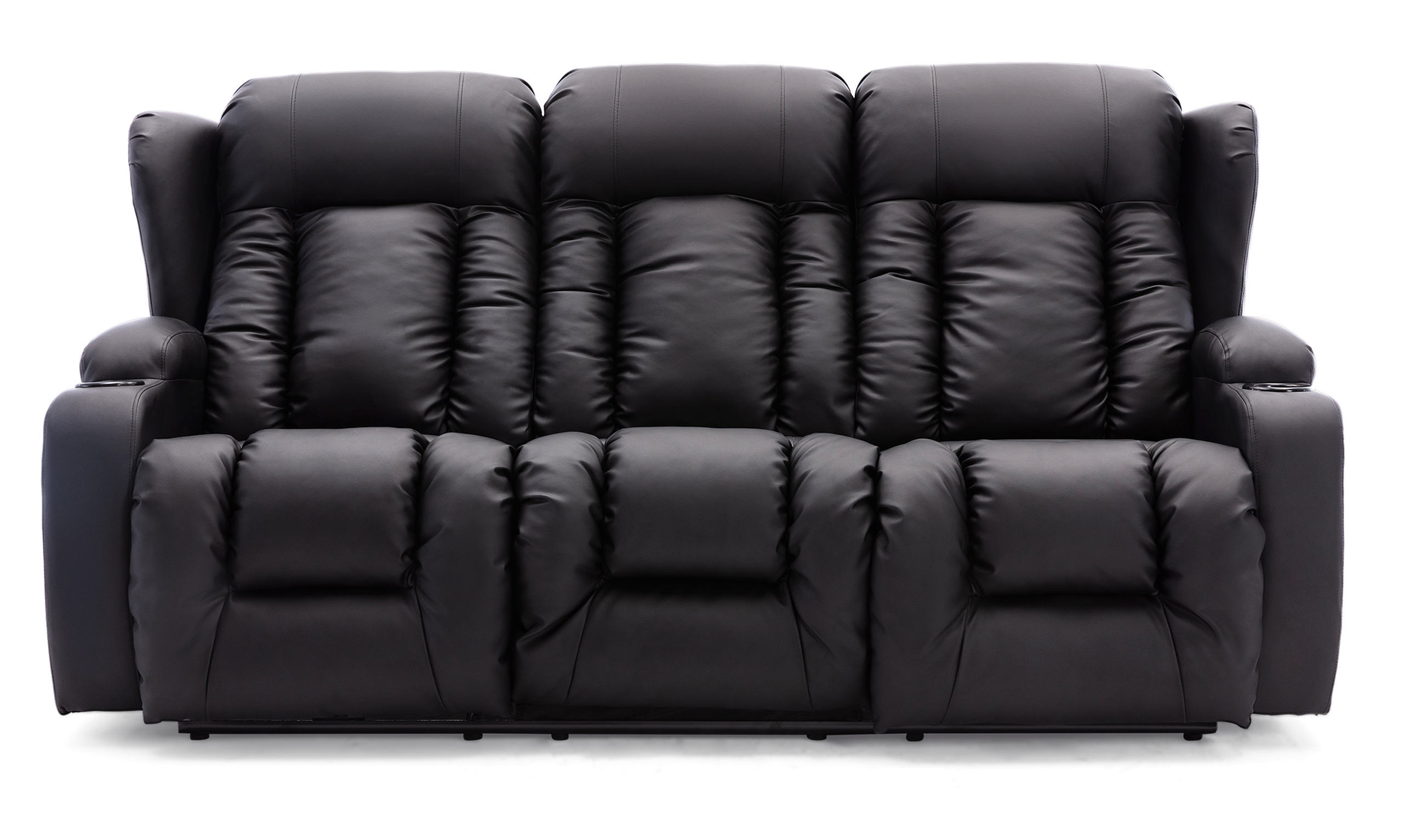 Rockingham Manual 3 Seater Leather Recliner Sofa in Black