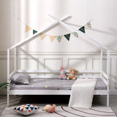 Teddy Kids Wooden House Treehouse Single Bed Frame in White