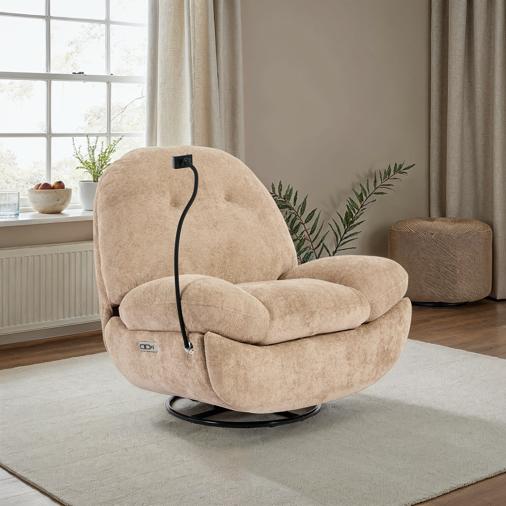  Meet Phoenix: Boucle Swivel Rocker Recliner with Phone Charger 